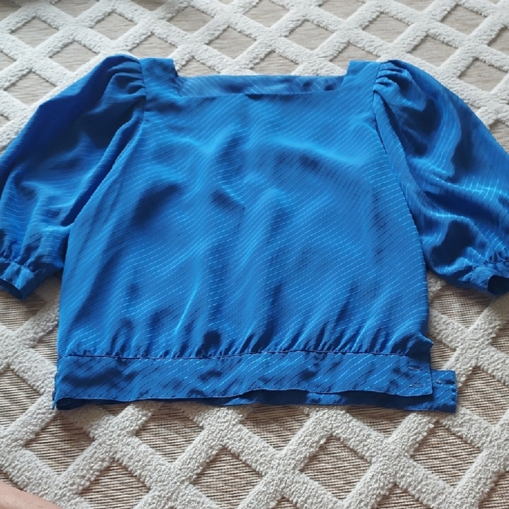 Claiborne Royal Blue Square-Neck Puff Sleeve Top